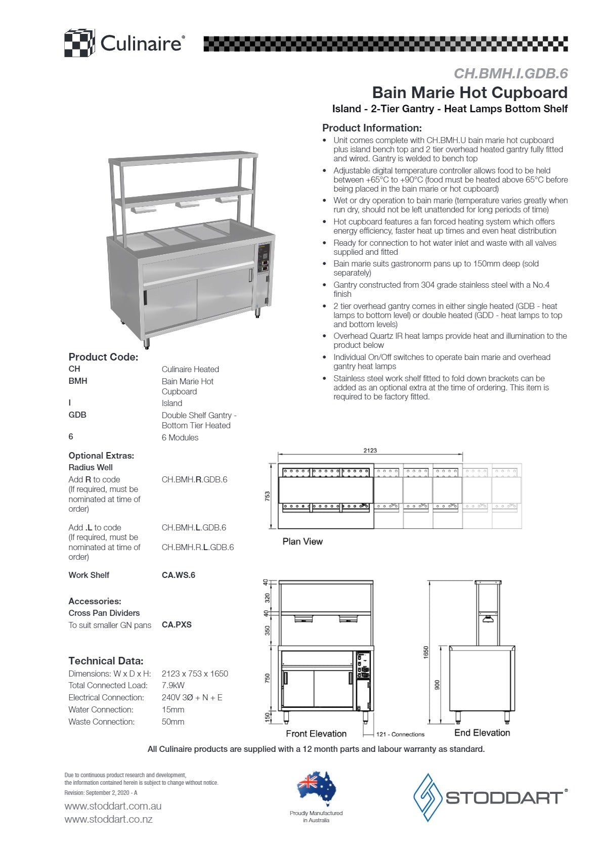 Culinaire CH.BMH.I.GDB.6 - Bain Marie Island with Double Gantry