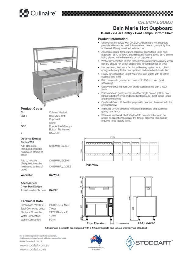 Culinaire CH.BMH.I.GDB.6 - Bain Marie Island with Double Gantry