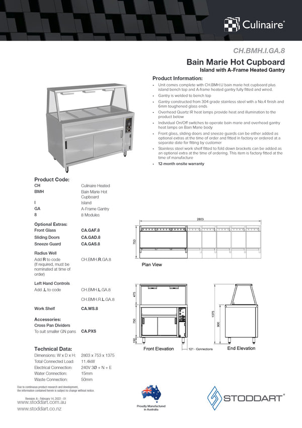 Culinaire CH.BMH.I.GA.8 - Bain Marie Island With A Frame Gantry