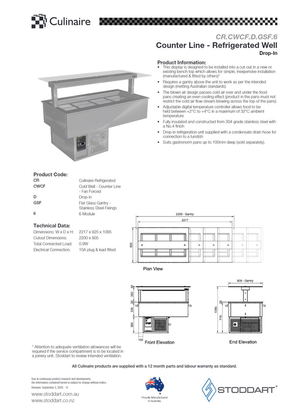 Culinaire CR.CWCF.D.GSF.6 - Drop-In Cold Well With Flat Glass Gantry