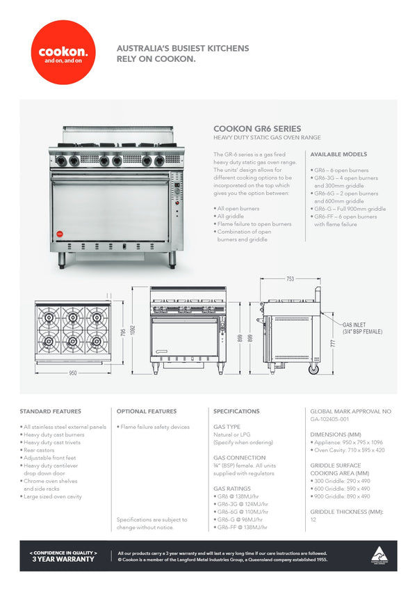 Cookon GR6-6G - Static Range Oven