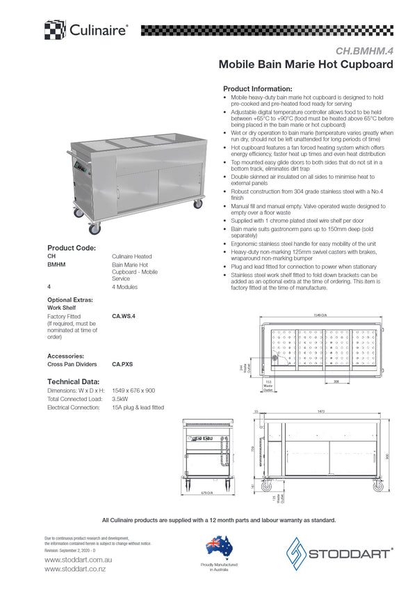 Culinaire CH.BMHM.4 - Mobile Bain Marie Hot Cupboard