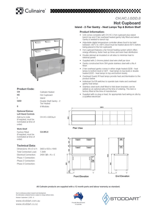 Culinaire CH.HC.I.GDD.8 - Hot Cupboard Island With Double Gantry & Heat Lamps