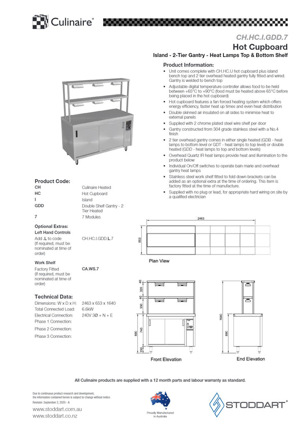 Culinaire CH.HC.I.GDD.7 - Hot Cupboard Island With Double Gantry & Heat Lamps