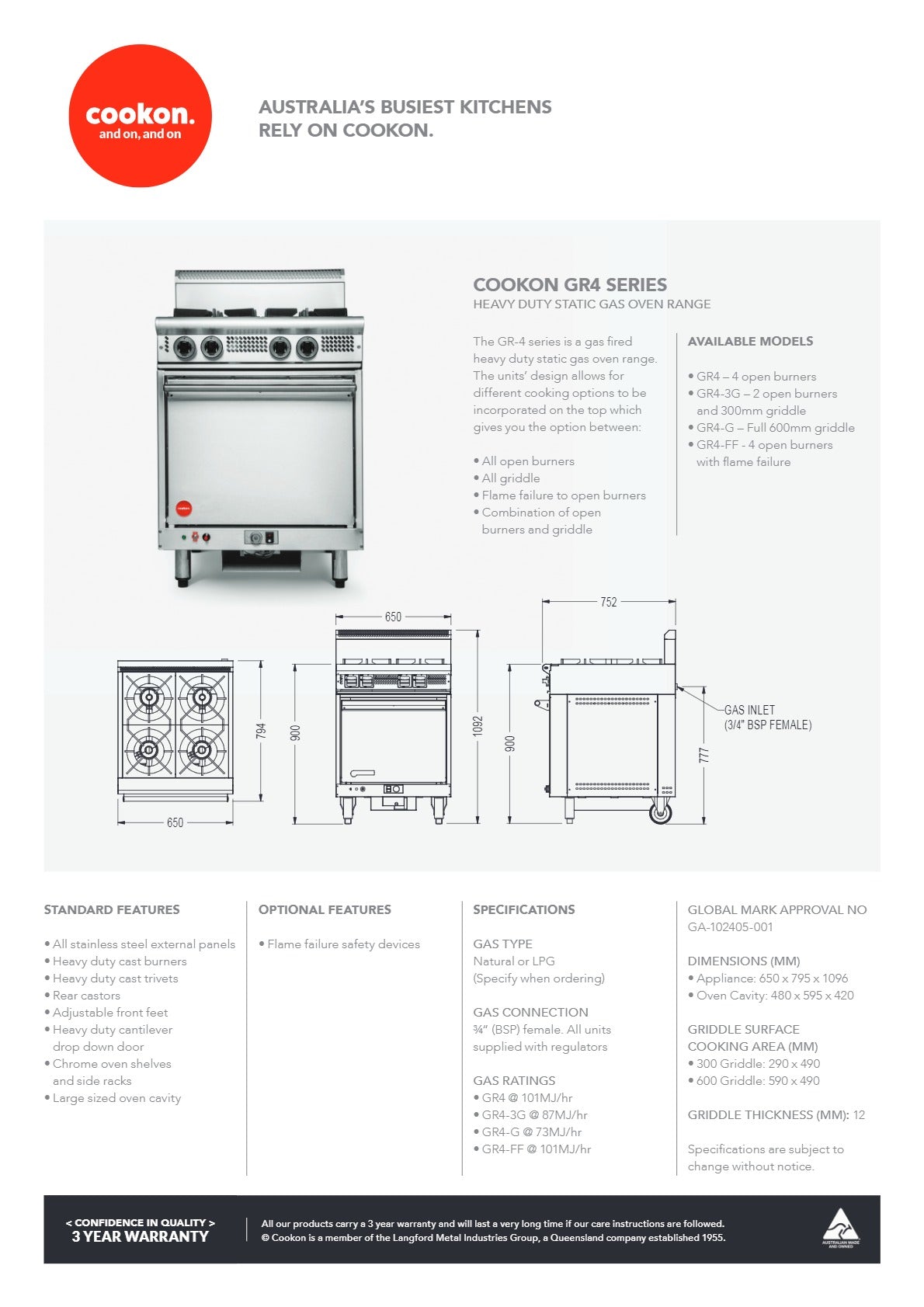 Cookon GR4-3G - Static Range Oven