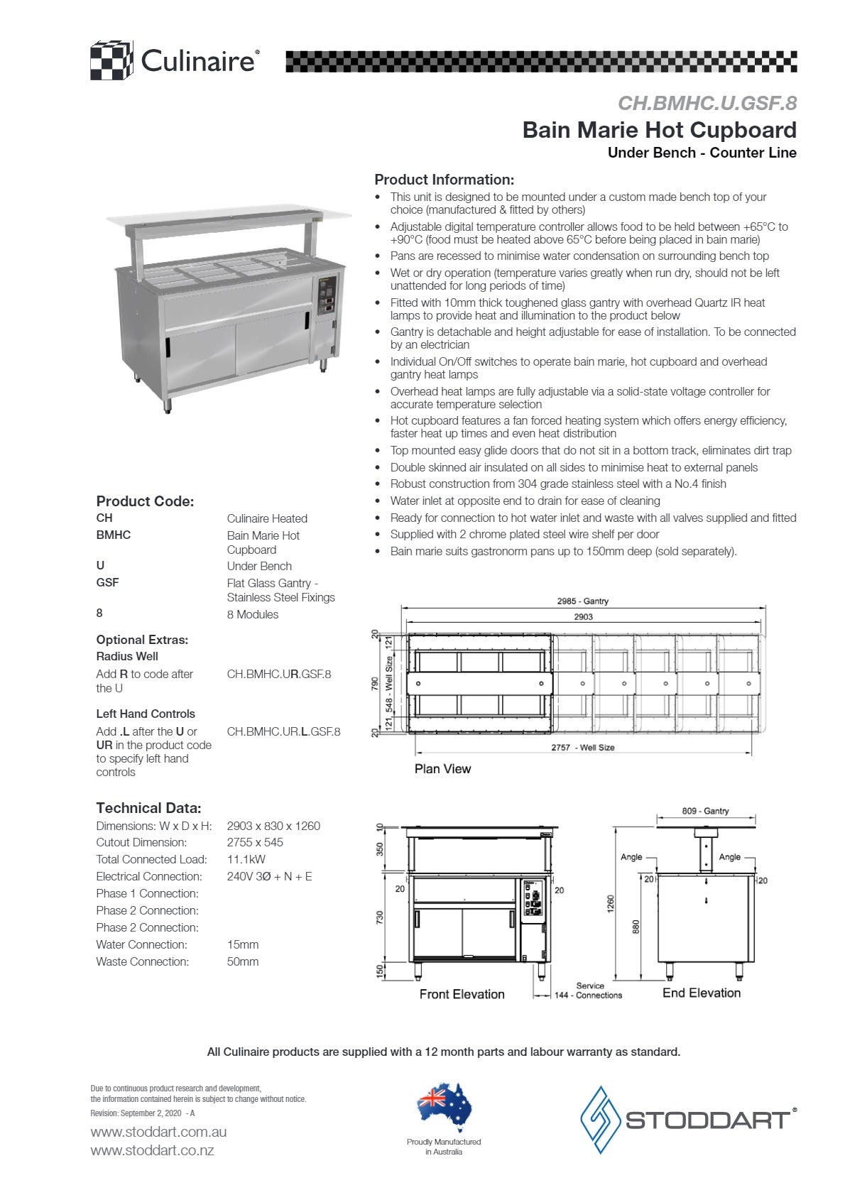 Thumbnail - Culinaire CH.BMHC.U.GSF.8 - Bain Marie Hot Cupboard With Flat Glass Gantry