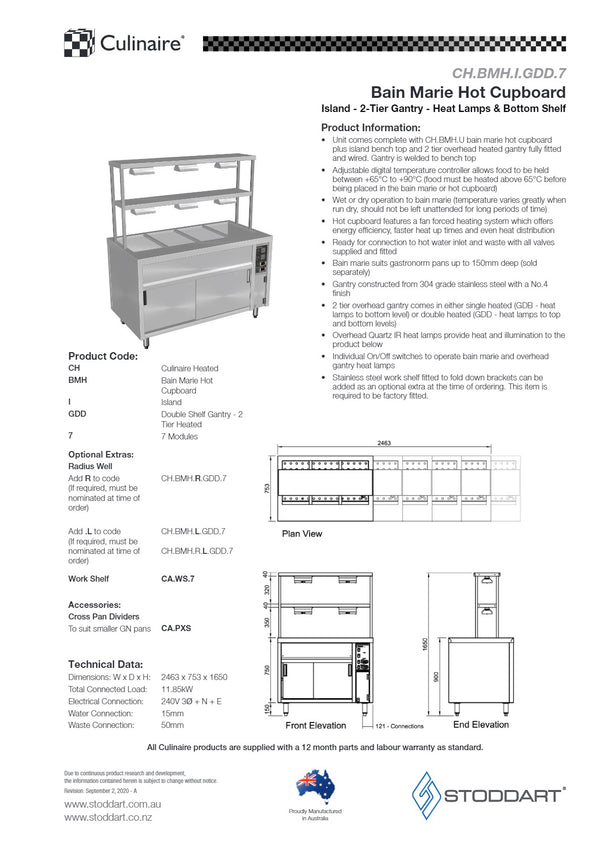 Culinaire CH.BMH.I.GDD.7 - Bain Marie Island With Double Gantry