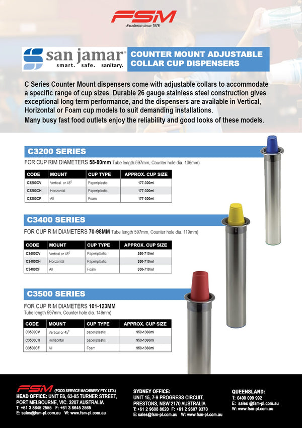 San Jamar C Series C3500CH - Counter Mount Adjustable Collar Cup Dispensers