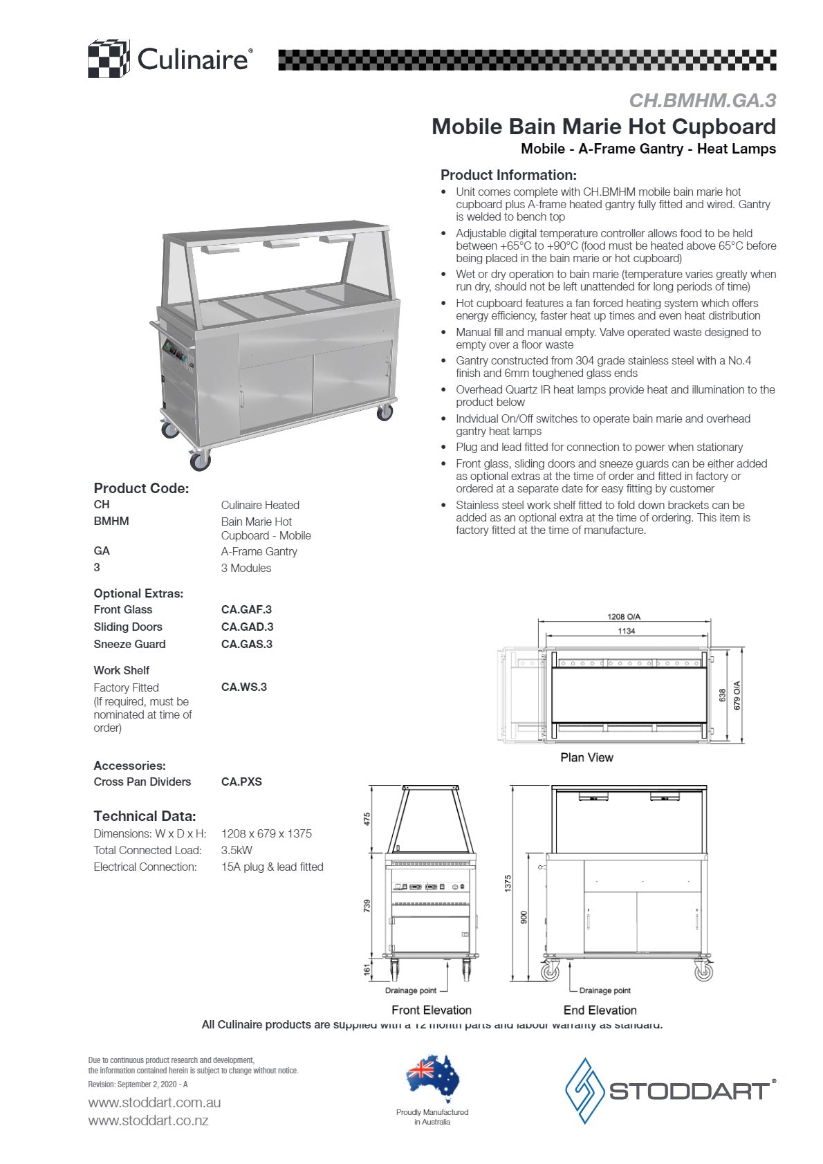 Culinaire CH.BMHM.GA.3 - Mobile Bain Marie Hot Cupboard With A Frame Gantry