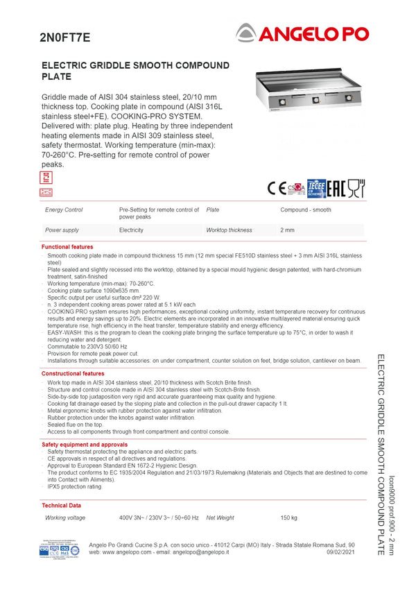 Angelo Po Icon9000 2N0FT7E-3MM - Griddle