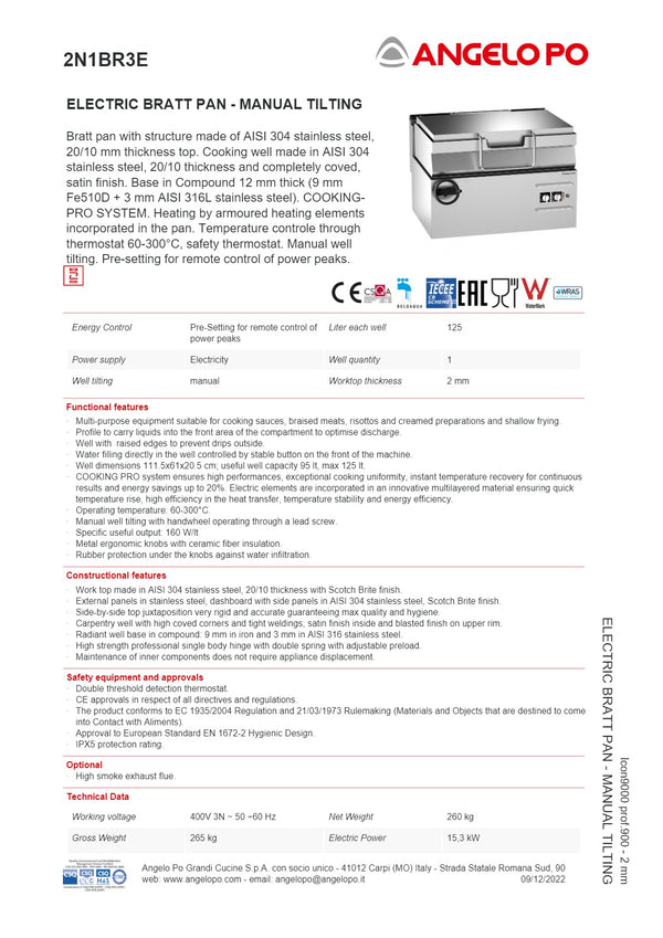 Angelo Po Icon9000 2N1BR3E - Manual Tilting Bratt Pan