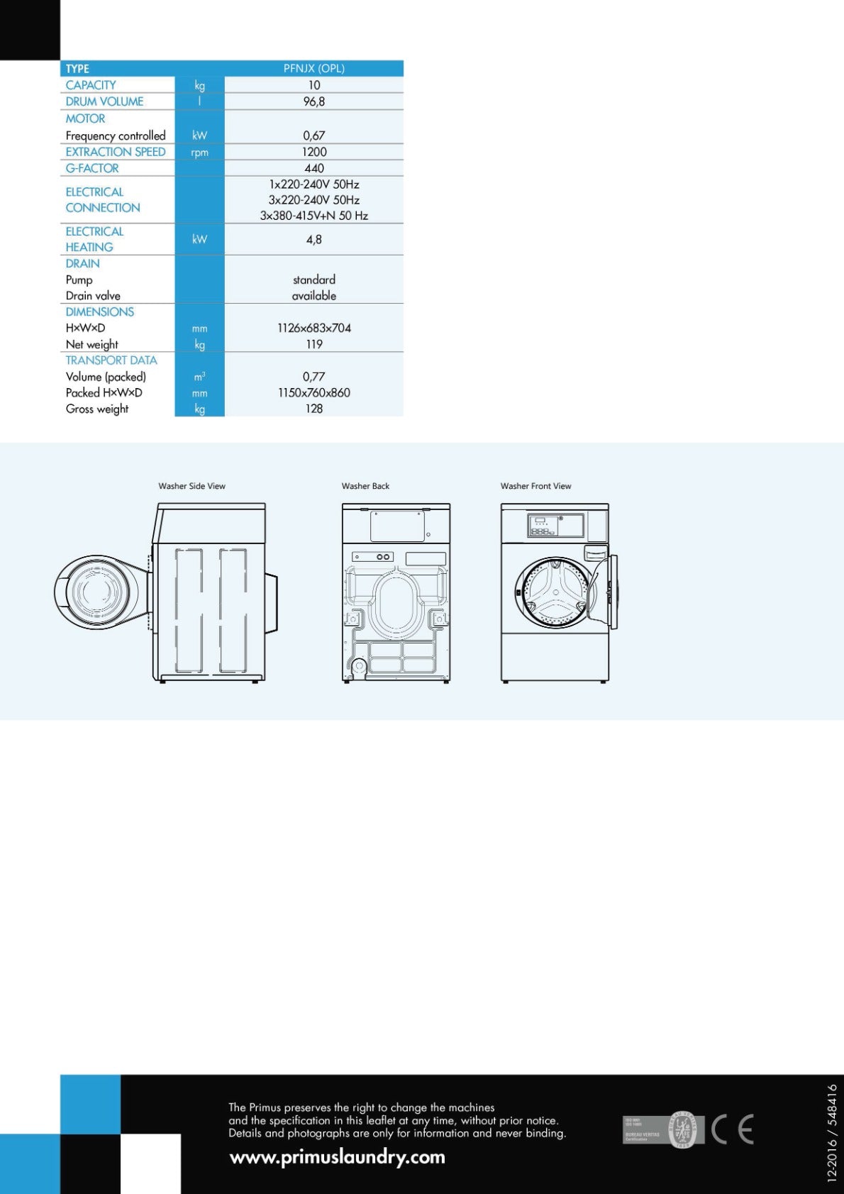 Primus PFNJX - Washer-Extractor