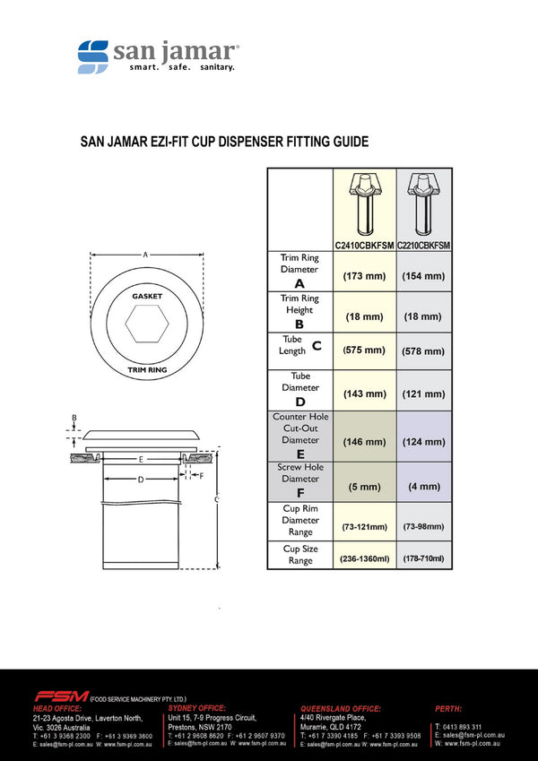 San Jamar EZ-Fit C2210CBKFSM - Counter Mount Cup Dispenser