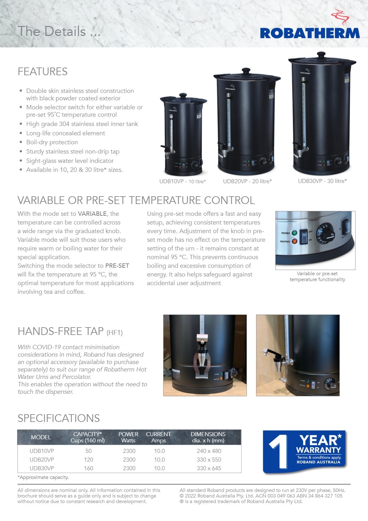 Robatherm UDB10VP - Hot Water Urn