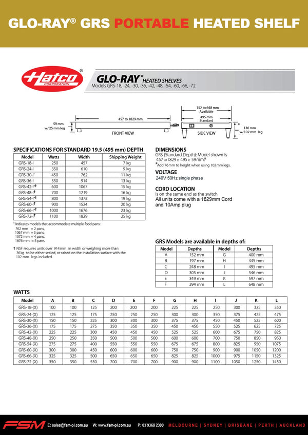 Hatco Glo-Ray GRS-54-I - Portable Heated Shelf