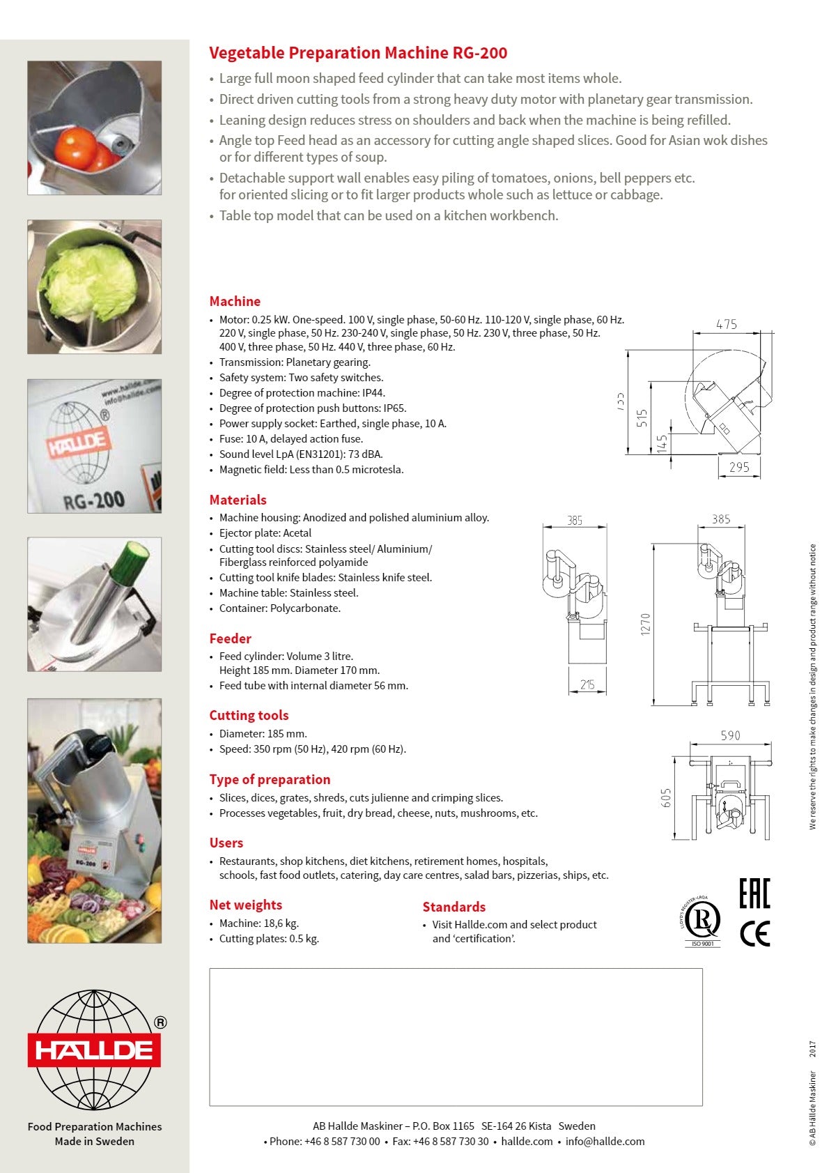Hallde RG-200 - Vegetable Prep Machine