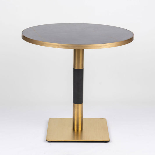 Gold Aluminium Edge Laurent Black Sintered Stone Table Top with Square Brass Table Base
