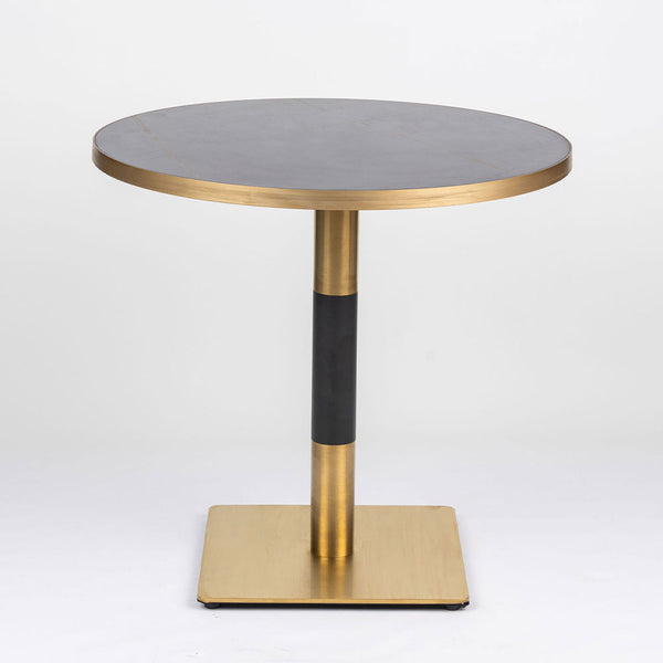 Gold Aluminium Edge Laurent Black Sintered Stone Table Top with Square Brass Table Base