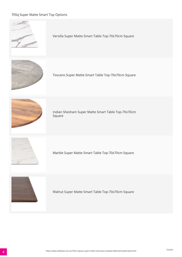Square 70cm Super Matte Smart Top Complete Table with Piatto Base