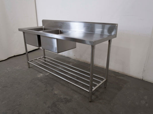 Stainless Steel Double Sink Bench With Splashback
