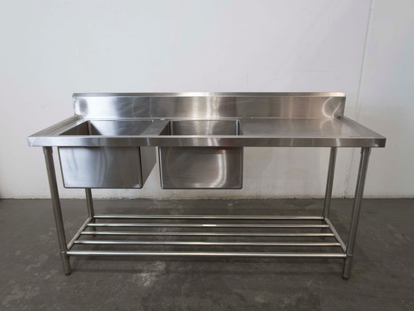 Stainless Steel Double Sink Bench With Splashback