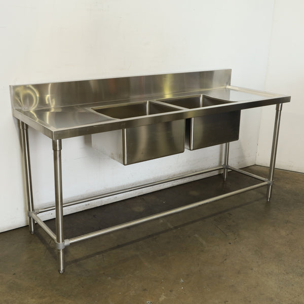 Brayco DSRL2000-1 Stainless Steel Bench with Sinks & Splashback