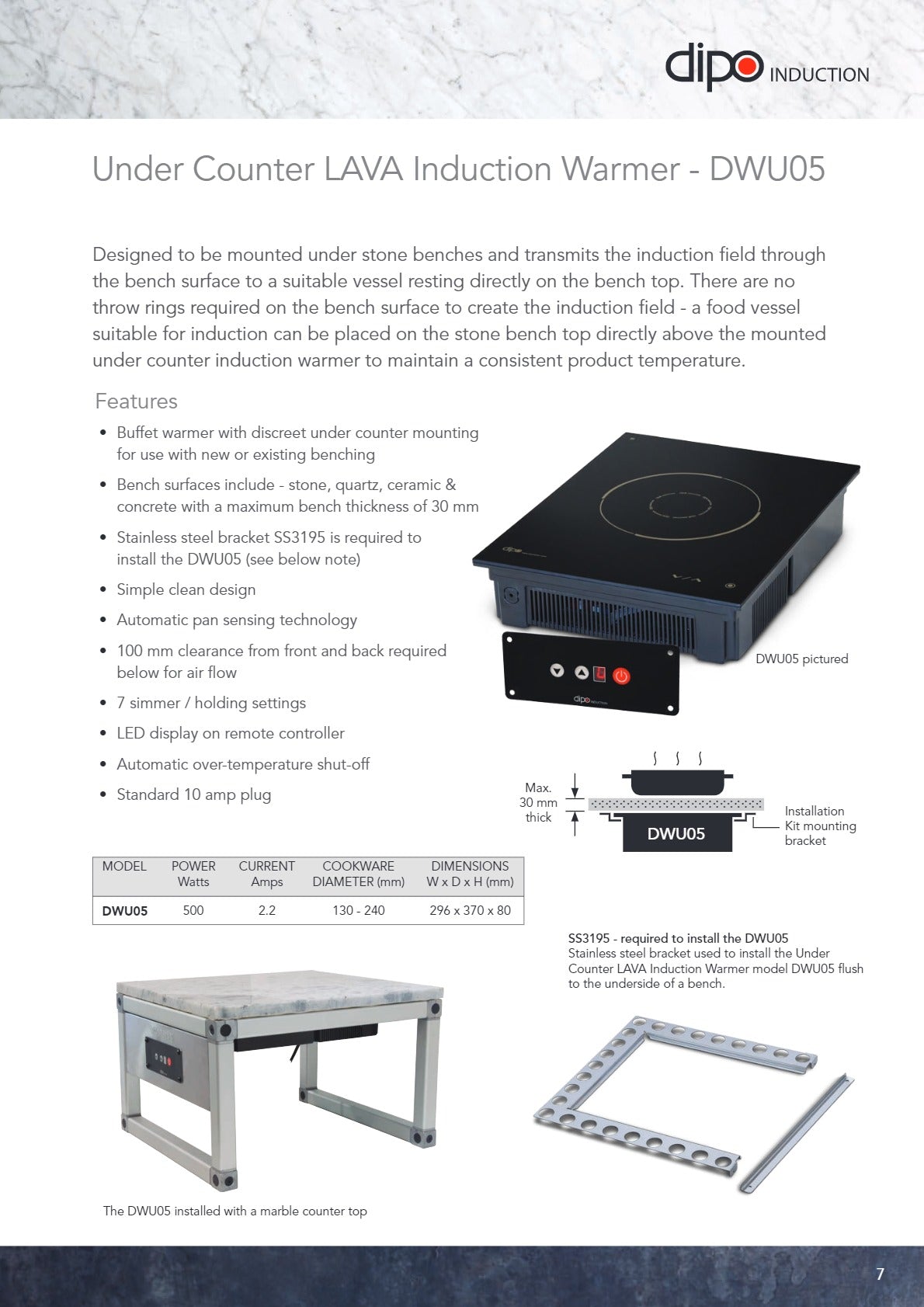 Dipo LAVA DWU05 - Undercounter Induction Warmer