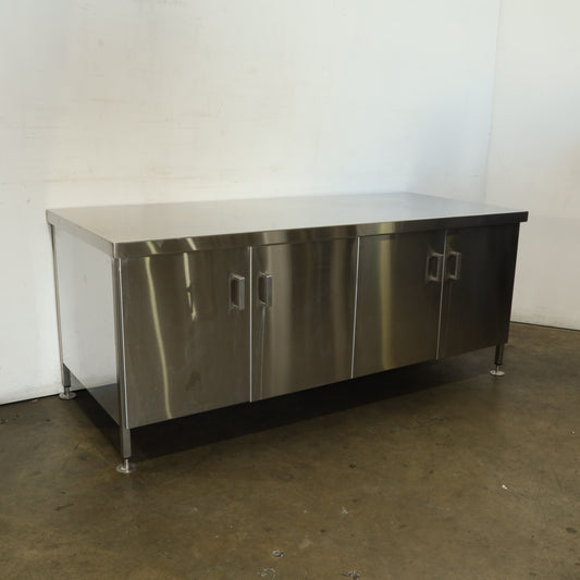 Stainless Steel Bench with 4 Door Storage Cupboard