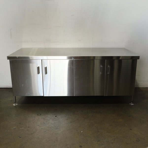 Stainless Steel Bench with 4 Door Storage Cupboard