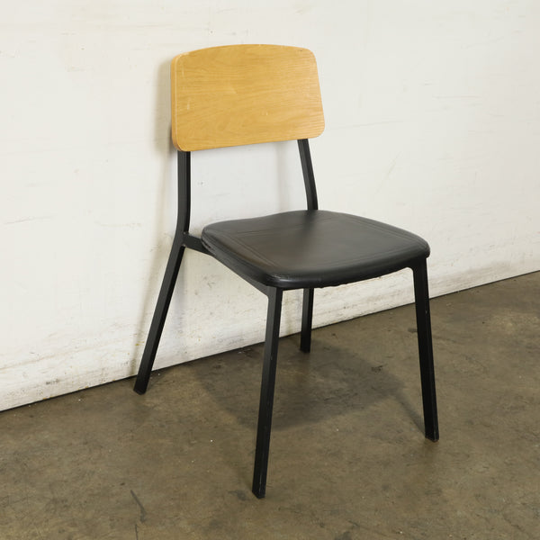 Oak Back Black Vinyl Chairs x 5