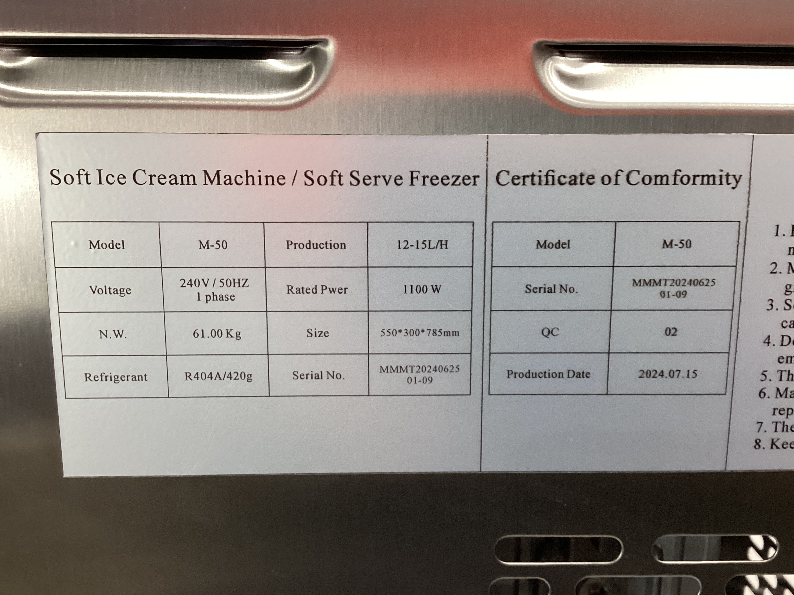 Mama Mia M-50 Soft Serve Machine