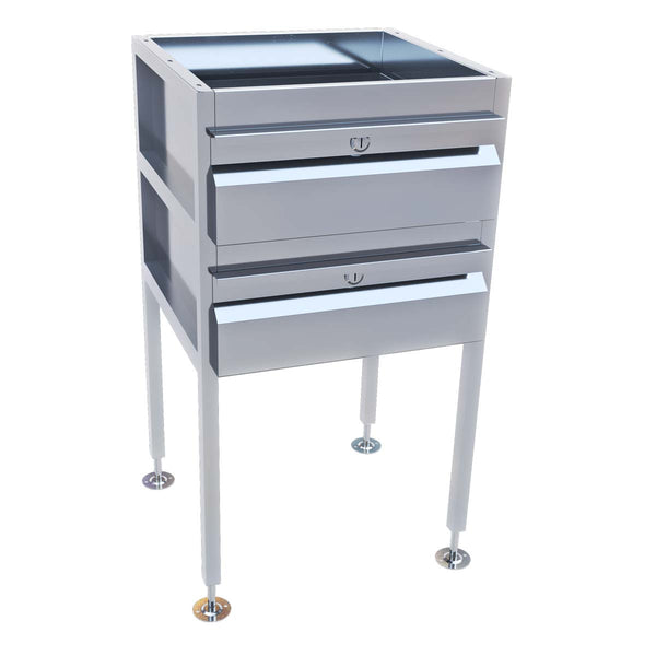 3Monkeez AB-2DRAW-L - Lockable Freestanding Stainless Steel Drawer Unit