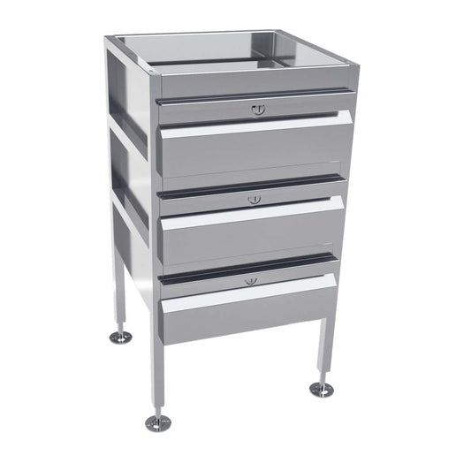 3Monkeez AB-3DRAW-L - Lockable Freestanding Stainless Steel Drawer Unit