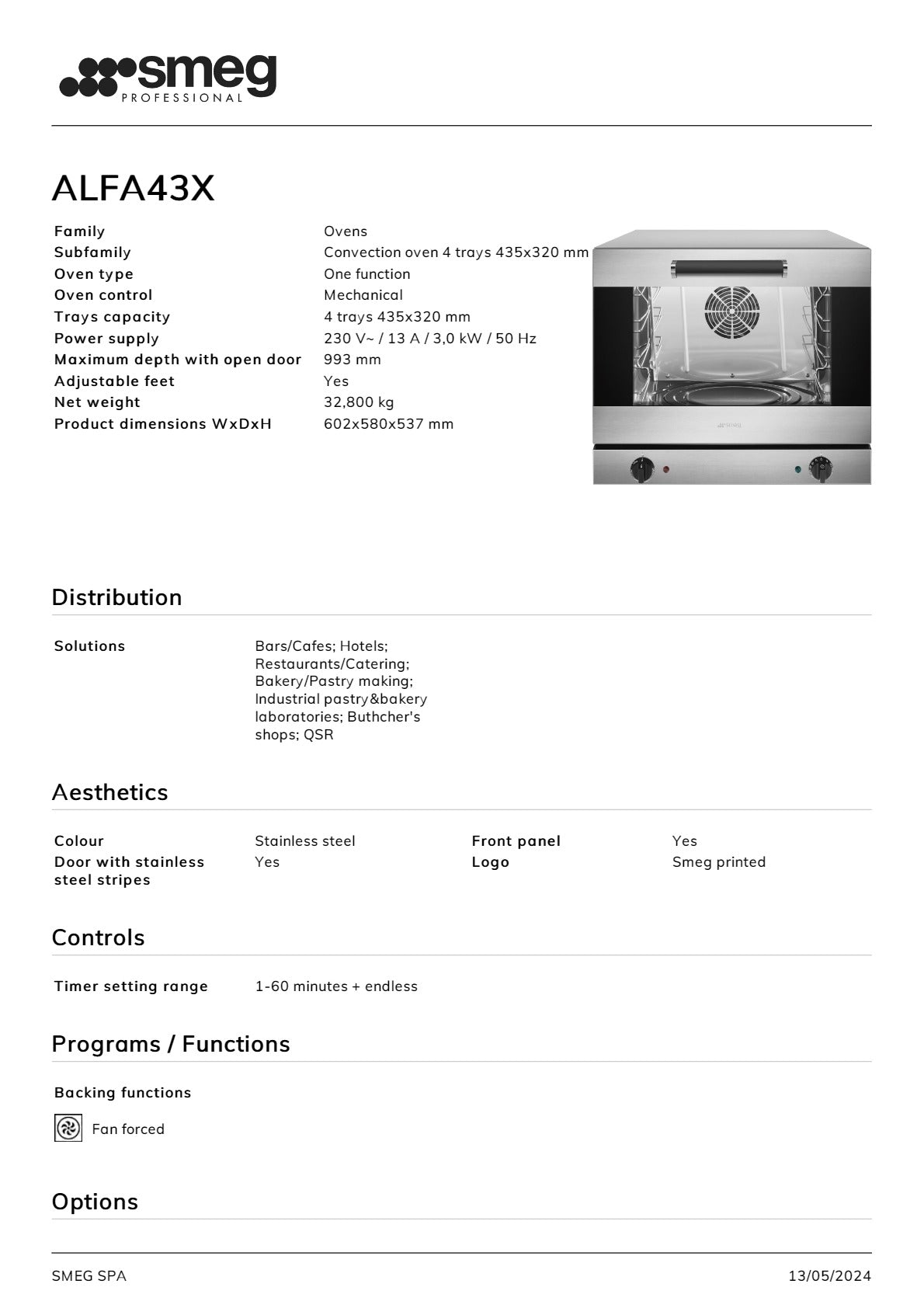 Smeg Professional Alfa ALFA43X - Compact Convection Oven
