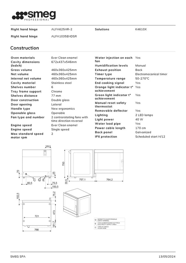 Smeg Professional Alfa ALFA625H-2 - Humidified 6 Tray Convection Oven