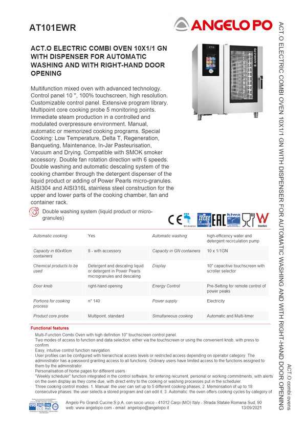 Angelo Po ACT.O AT101EWR - 10 Tray Combi Oven