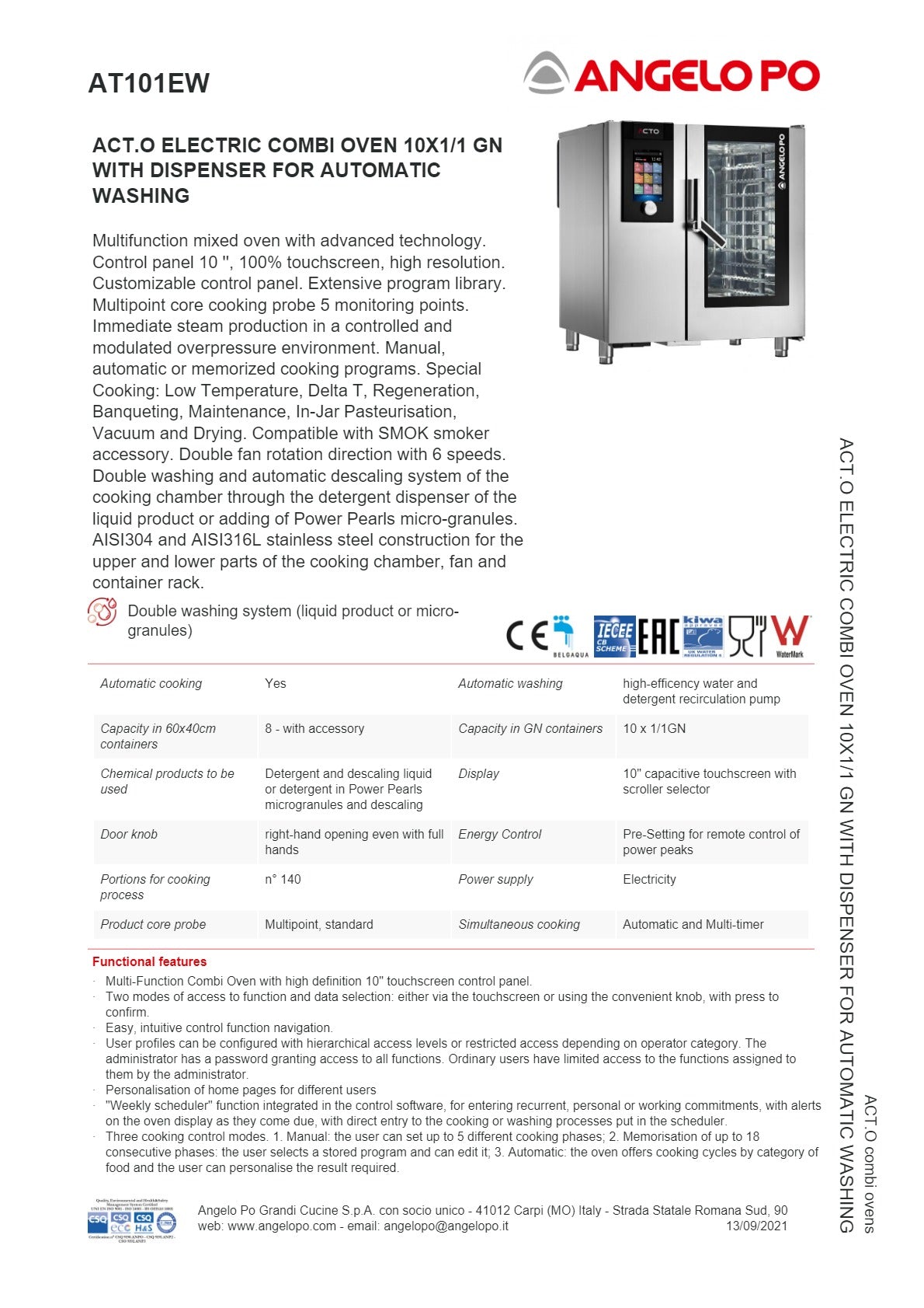 Angelo Po ACT.O AT101EW - 10 Tray Combi Oven