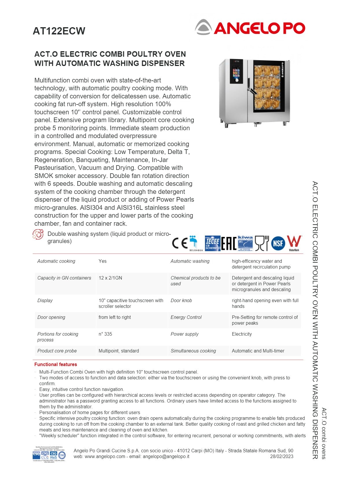 Angelo Po ACT.O AT122ECW - 12 Tray Combi Oven