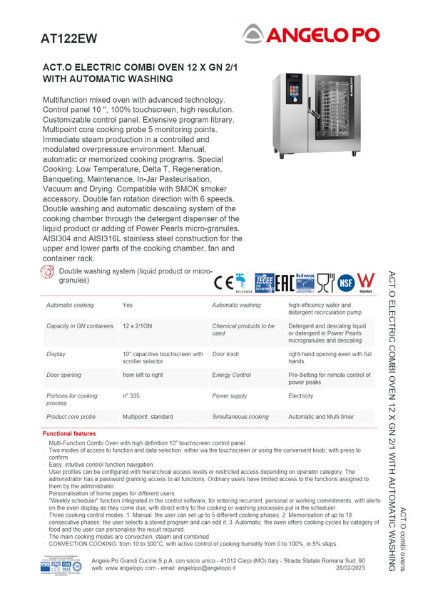 Angelo Po ACT.O AT122EW - 12 Tray Combi Oven