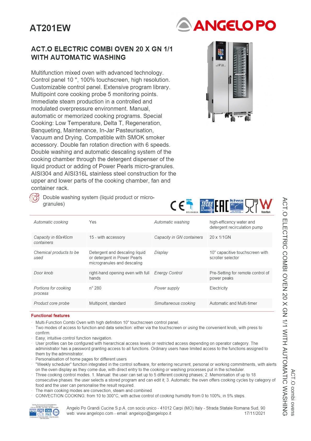 Angelo Po ACT.O AT201EW - 20 Tray Combi Oven