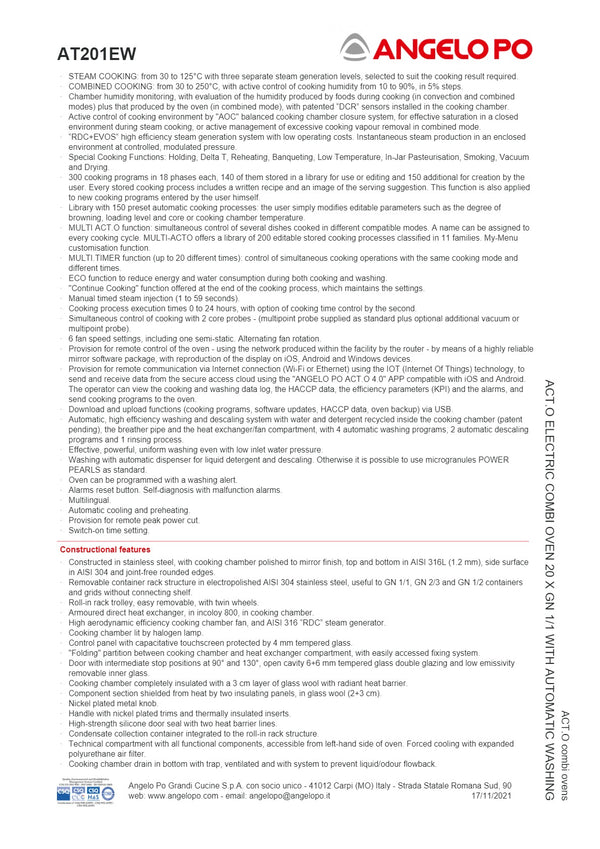 Angelo Po ACT.O AT201EW - 20 Tray Combi Oven