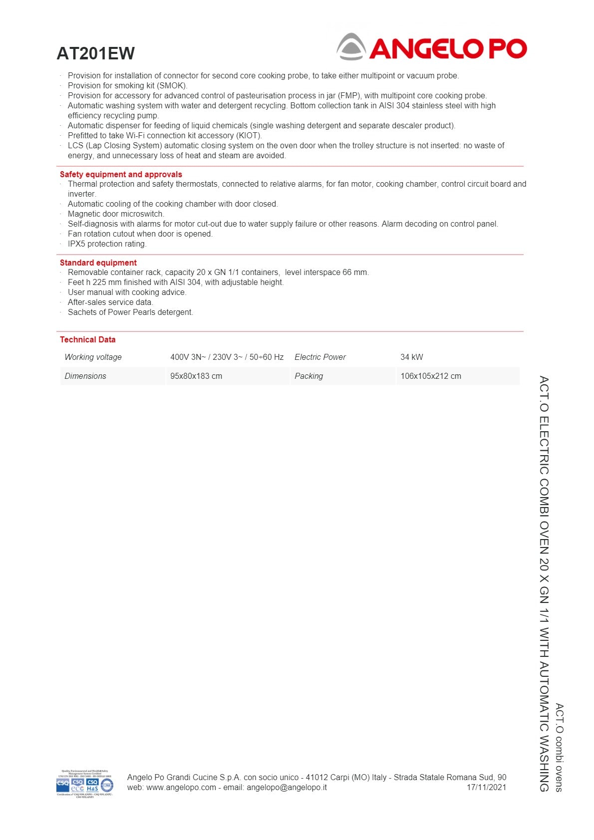 Angelo Po ACT.O AT201EW - 20 Tray Combi Oven