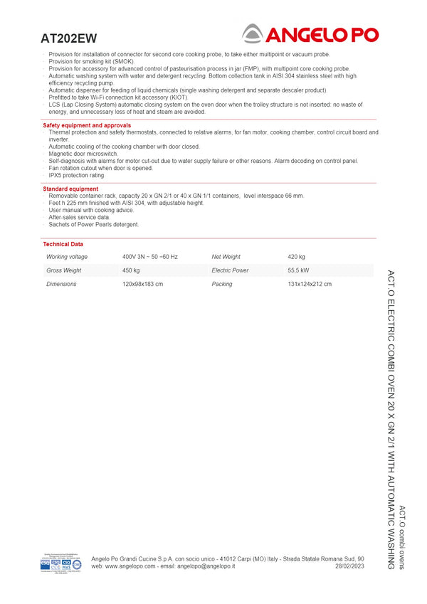 Angelo Po ACT.O AT202EW - 20 Tray Combi Oven