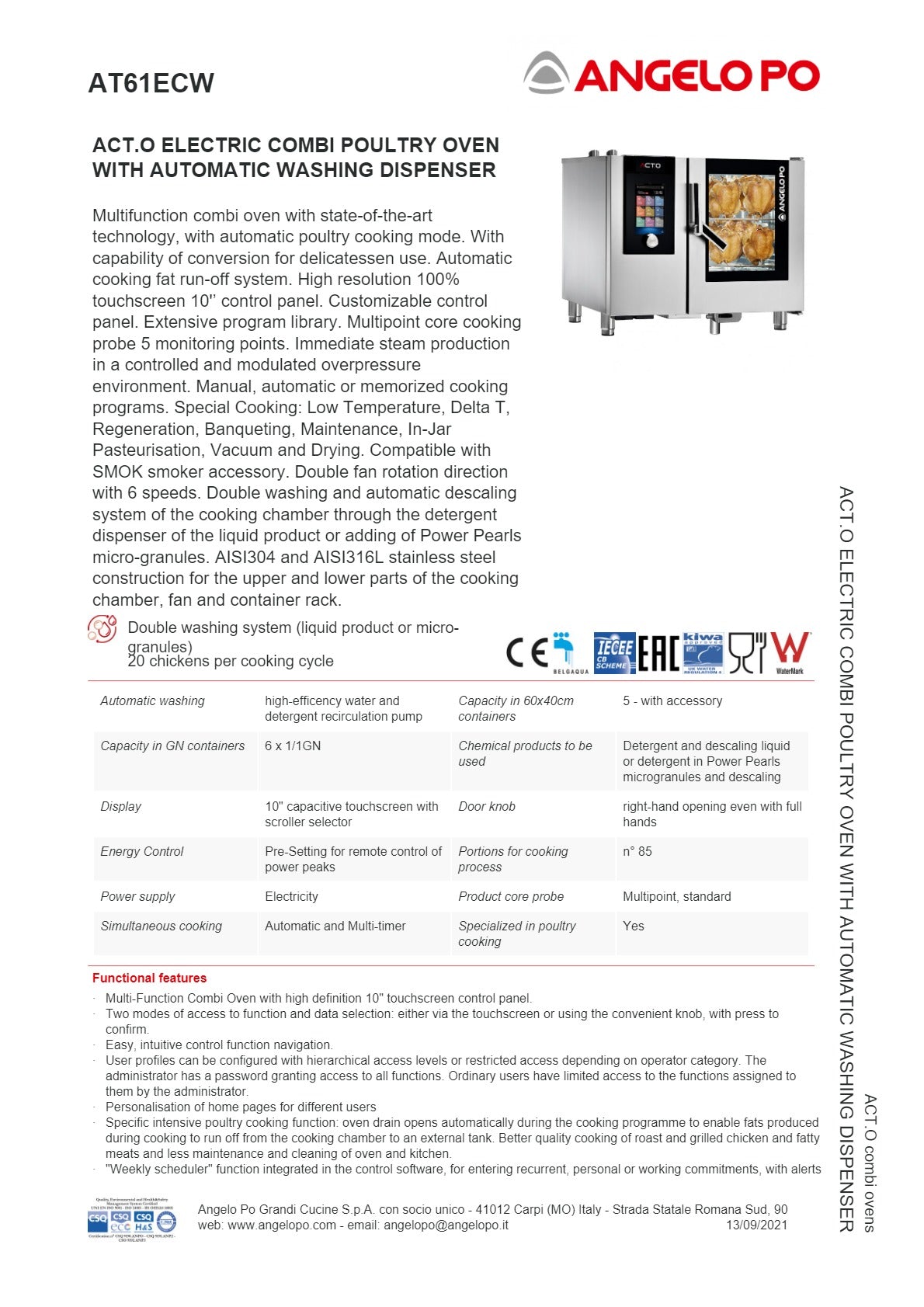 Angelo Po ACT.O AT61ECW - 6 Tray Combi Oven