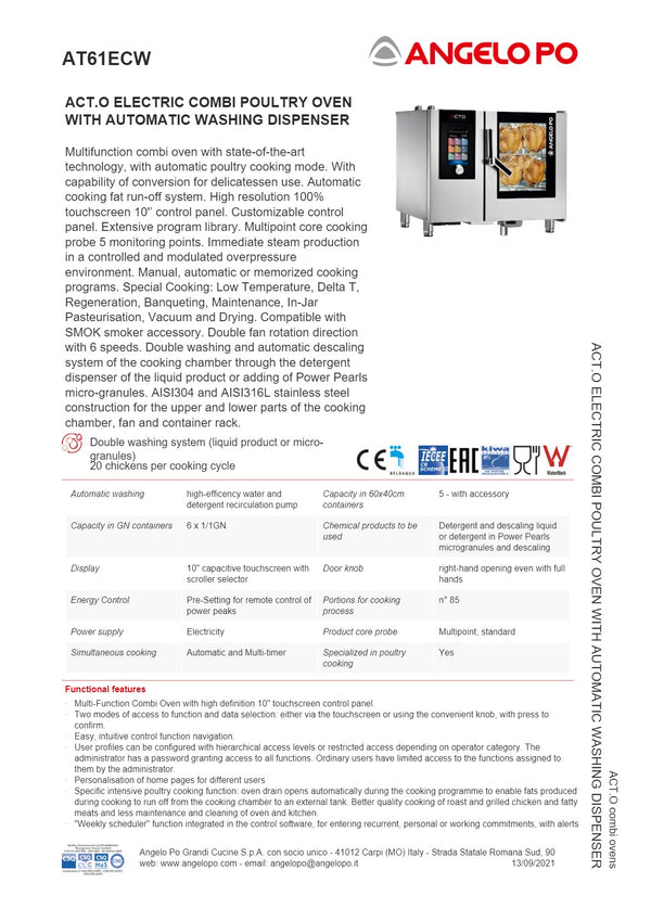 Angelo Po ACT.O AT61ECW - 6 Tray Combi Oven