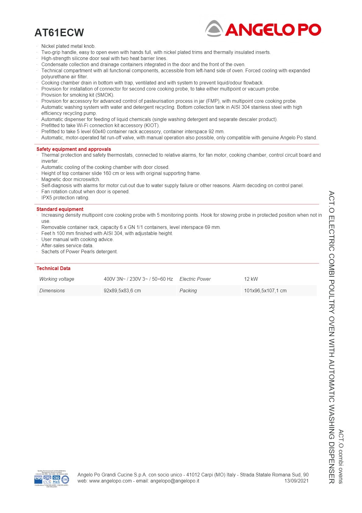 Angelo Po ACT.O AT61ECW - 6 Tray Combi Oven