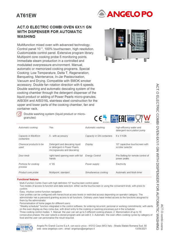Angelo Po ACT.O AT61EW - 6 Tray Combi Oven