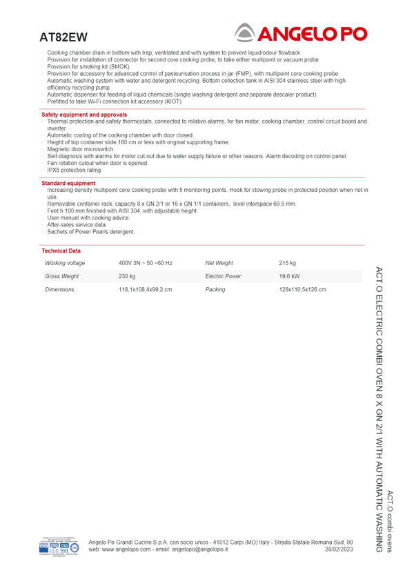 Angelo Po ACT.O AT82EW - 8 Tray Combi Oven