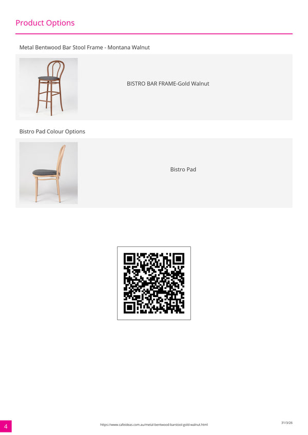 Aluminium Bentwood Stackable Bar Stool - Gold Walnut