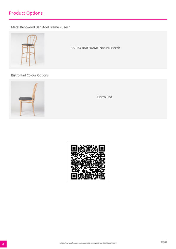 Aluminium Bentwood Stackable Bar Stool - Natural Beech